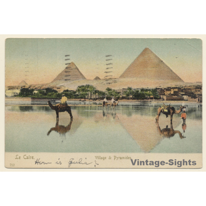 Cairo / Egypt: Village & Pyramides / Camels (Vintage PC 1933)