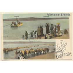 Syria: Euphrate - Radeau - Puiseuses / Camels (Vintage PC 1910s)