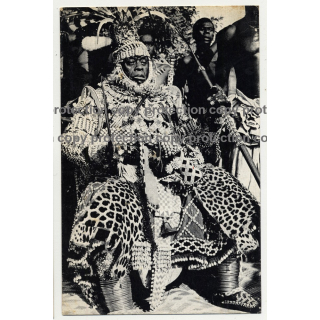 Nyimi, King Of Ba-Kuba In Ceremonial Dress / African Chief (Vintage PC B/W)