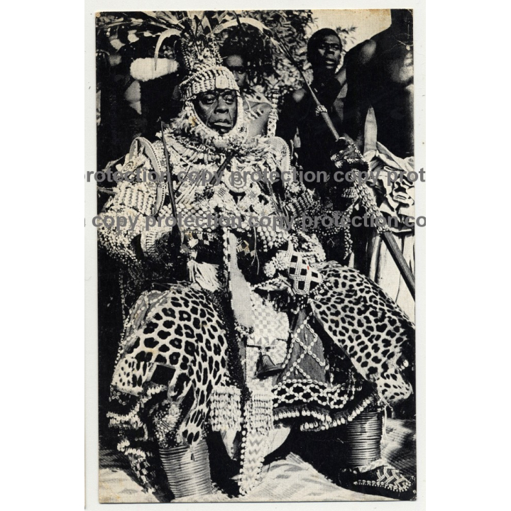 Nyimi, King Of Ba-Kuba In Ceremonial Dress / African Chief (Vintage PC B/W)
