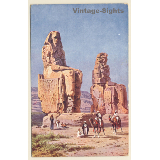 F.Perlberg: Egypt - Colosses at Thebes - Camels (Vintage PC 1910s/1920s)