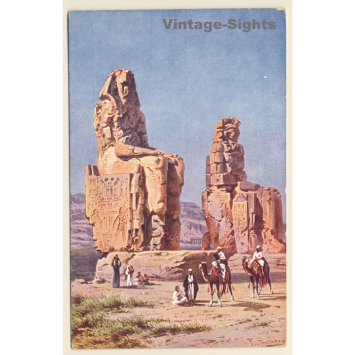 F.Perlberg: Egypt - Colosses at Thebes - Camels (Vintage PC 1910s/1920s)