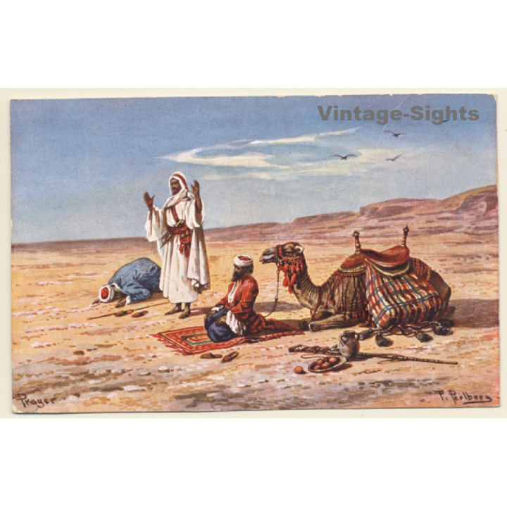 F.Perlberg: Prayer in the Desert - Camel - Islam (Vintage PC 1910s/1920s)