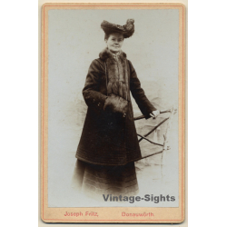 Joseph Fritz / Donauwörth: Elegant Lady with Fox Stole & Victorian Hat (Vintage Cabinet Card 1900s/1910s)