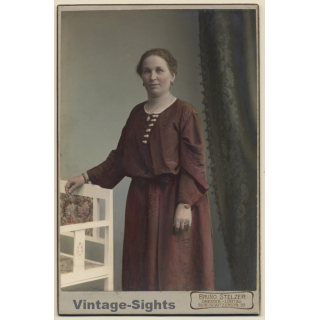 Bruno Stelzer: Hand Colored Portrait of Blonde Woman (Vintage Cabinet Card ~1900s/1910s)