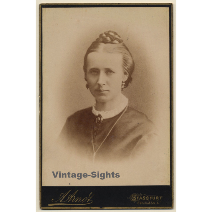 A. Arndt / Stassfurt: Portrait of Young Woman with Updo (Vintage Cabinet Card ~1900s/1910s)