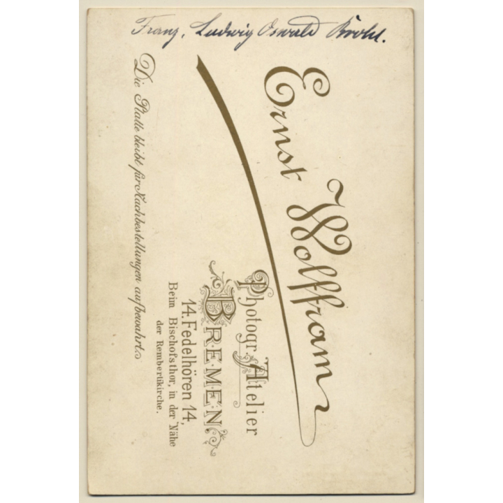 Ernst Wolffram / Bremen: Little Boy Blowing Cow Horn (Vintage Cabinet Card ~1900s/1910s)