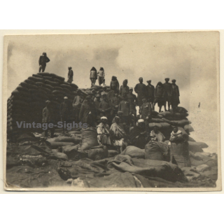 Algeria?: French Colonial Soldiers & Locals at Sandbag Defensive Position (Vintage Photo 1921)