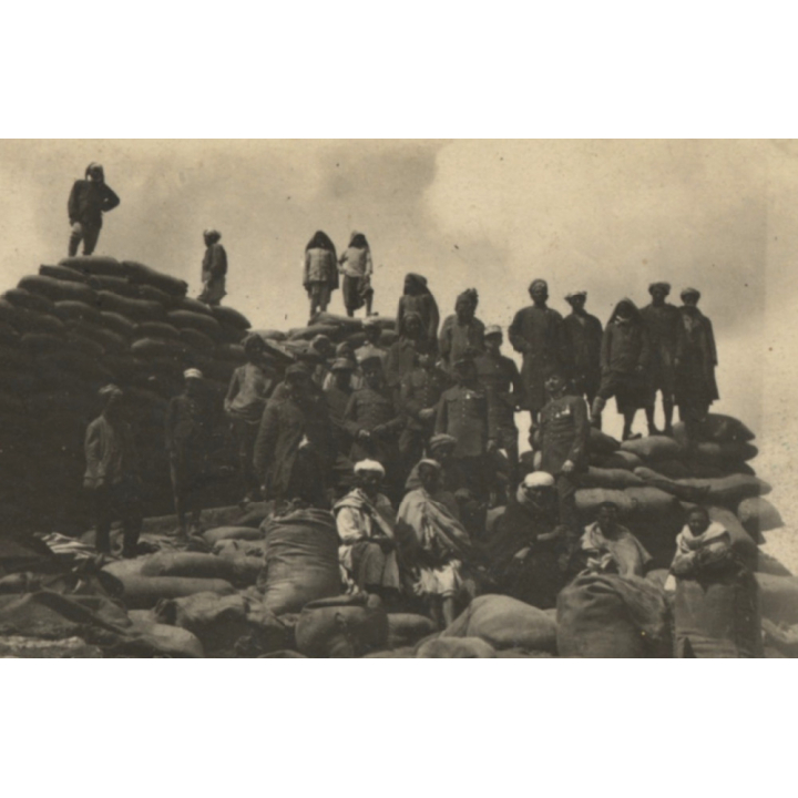 Algeria?: French Colonial Soldiers & Locals at Sandbag Defensive Position (Vintage Photo 1921)