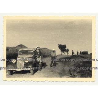 Driver & African Man Beside Modificated 1934 Ford Deluxe  - Congo? (Vintage Photo B/W)