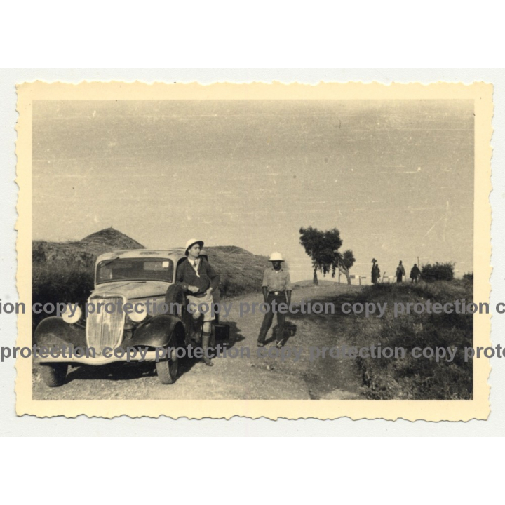 Driver & African Man Beside Modificated 1934 Ford Deluxe  - Congo? (Vintage Photo B/W)