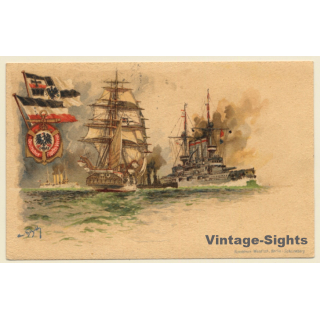 Hans Bohrdt: Deutscher Flottenverein - War Ships - Battle (Vintage PC 1907)