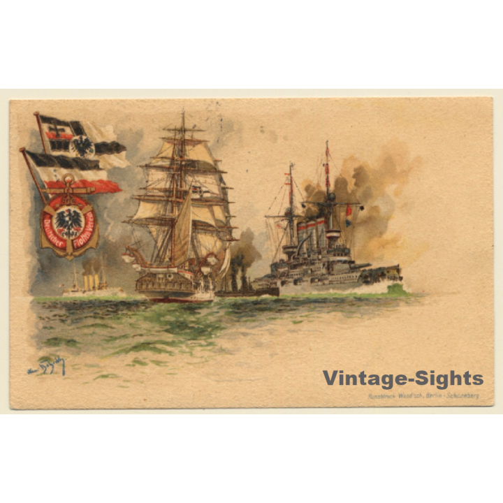 Hans Bohrdt: Deutscher Flottenverein - War Ships - Battle (Vintage PC 1907)