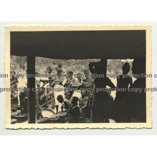 Looking Out Of Hut Onto Tribal Africans - Sarong / Congo? (Vintage Photo B/W ~1930s/1940s)