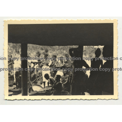 Looking Out Of Hut Onto Tribal Africans - Sarong / Congo? (Vintage Photo B/W ~1930s/1940s)