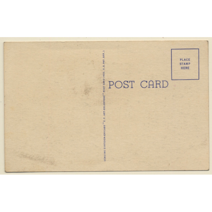 USA: Men Fishing on Lake (Vintage Linen PC Curt Teich 1930s/1940s )