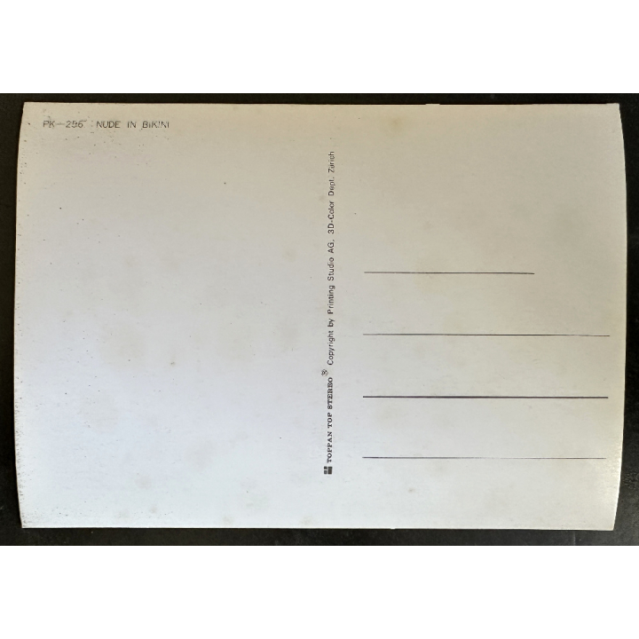 PK-256 Nude Japanese Pin-Up on Rock / Bikini (Vintage 3D Stereo Effect Postcard Toppan)