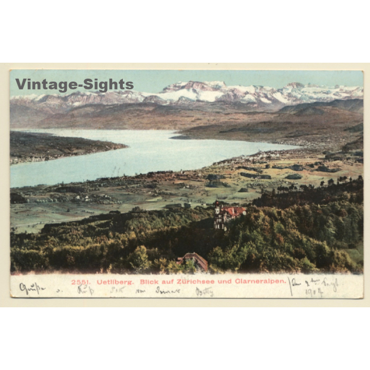 Uetliberg / Switzerland: Blick auf Zürichsee und Glarneralpen (Vintage PC 1907)
