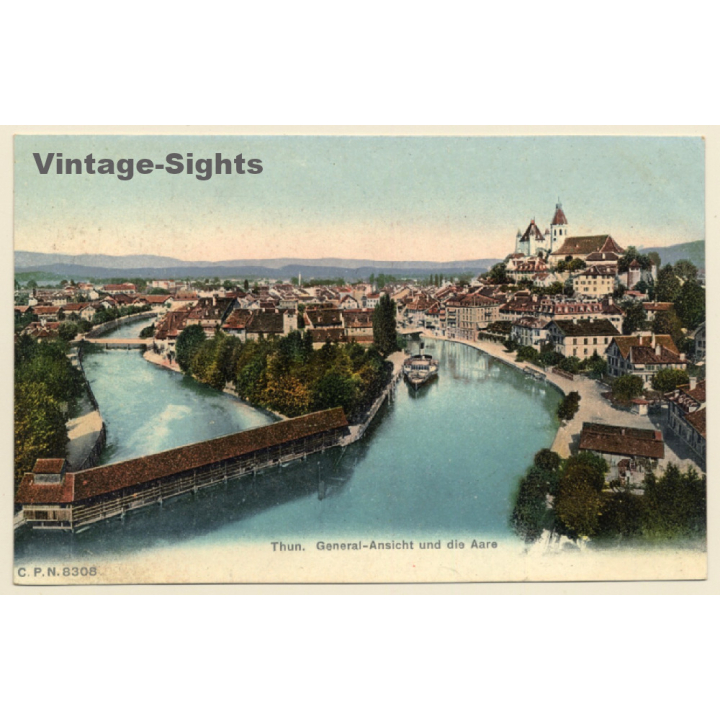 Thun / Switzerland: General Ansicht und die Aare / Schleuse (Vintage PC 1910s/1920s)