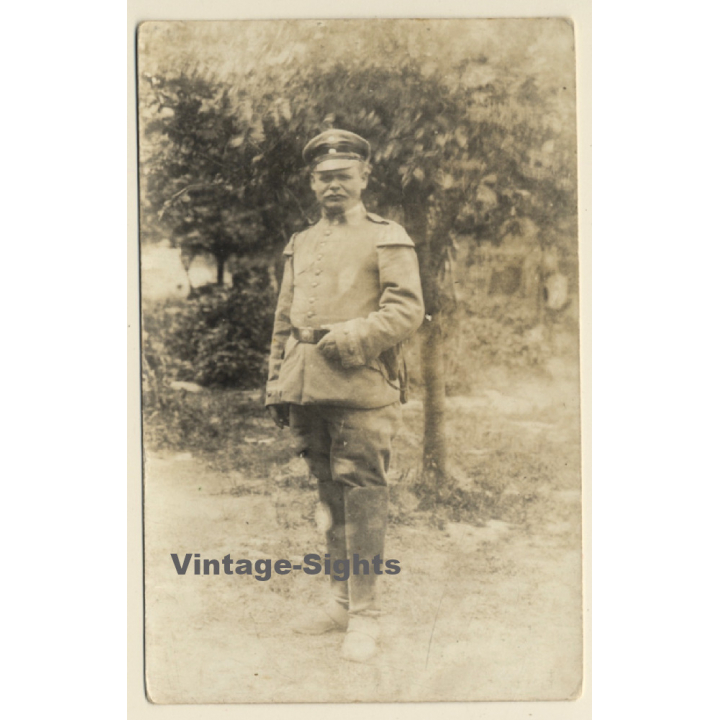 WW1: Portrait Of Elder German Soldier In Front Of Tree (Vintage RPPC 1910s)