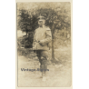 WW1: Portrait Of Elder German Soldier In Front Of Tree (Vintage RPPC 1910s)