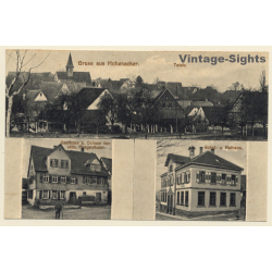 Hohenacker / Baden-Württemberg: Gasthaus z. Ochsen - Schul u. Rathaus - Totale (Vintage PC ~1910s)