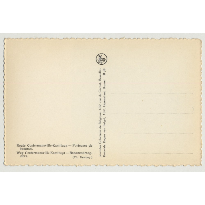 Congolese Women Carrying Bananas / Costermansville-Kamituga (Vintage Postcard NELS)