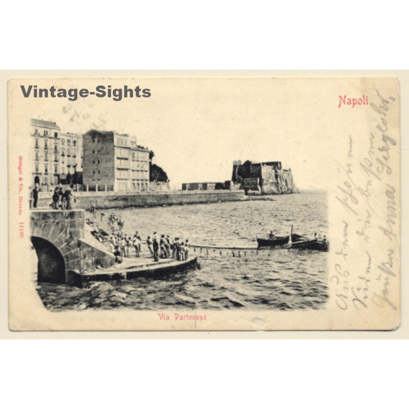 Napoli: Via Partenope / posted to PEKING - CHINA (Vintage PC 1907)