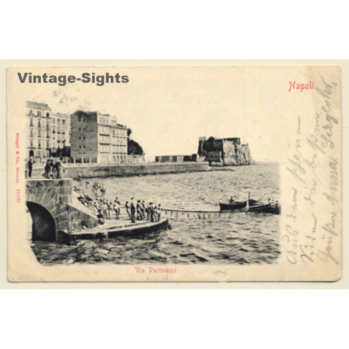 Napoli: Via Partenope / posted to PEKING - CHINA (Vintage PC 1907)