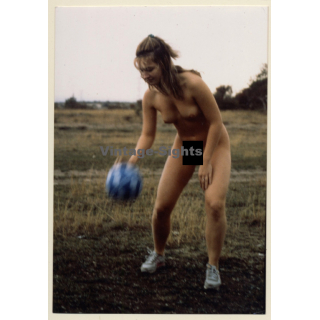 Blonde Nude Outdoors With Dotted Ball*3 (Vintage Photo GDR ~1980s)