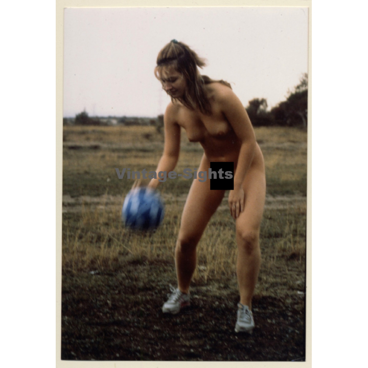 Blonde Nude Outdoors With Dotted Ball*3 (Vintage Photo GDR ~1980s)