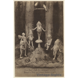 R. Paschold: Zwerge und Fee im Wald / Kobold (Vintage Artist PC ~1920s)