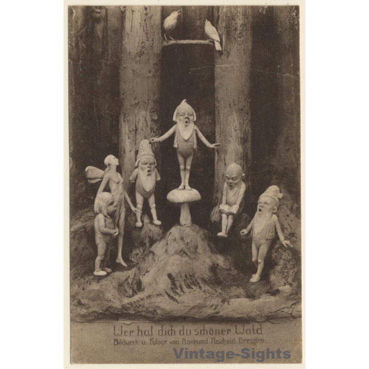 R. Paschold: Zwerge und Fee im Wald / Kobold (Vintage Artist PC ~1920s)