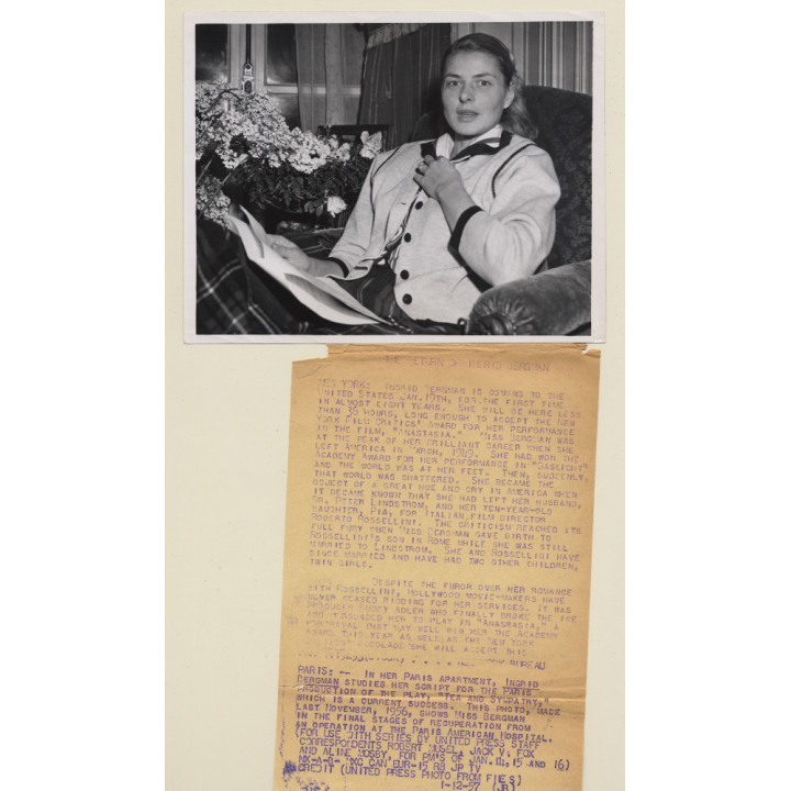 Ingrid Bergman Preparing her Role in 'Tea in Sympathy'(Vintage Press Phot0 1956)