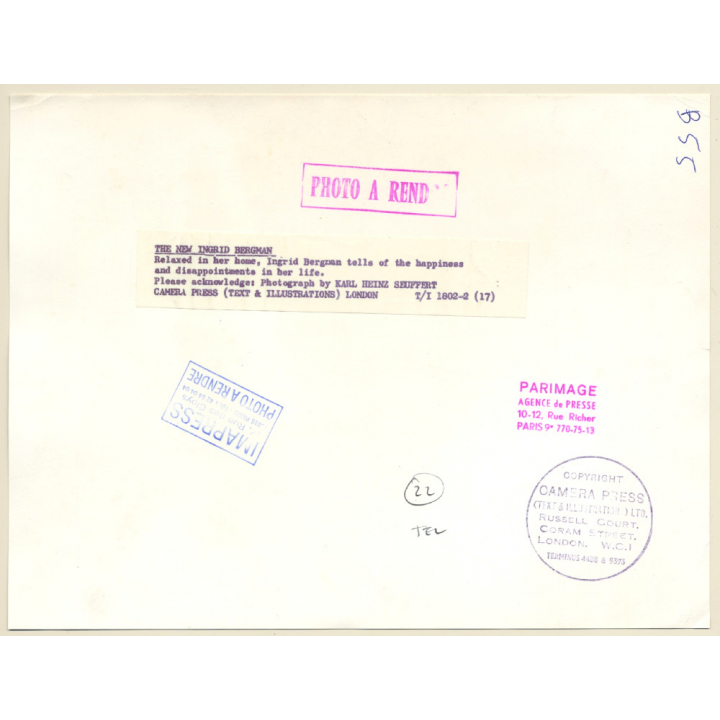 Ingrid Bergman relaxed at Home (Vintage Press Photo 1960s)