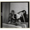 Erotic Study by Korenjak: Racy Darkhaired Semi Nude On Bed*2 (Vintage Contact Print 1970s/1980s)