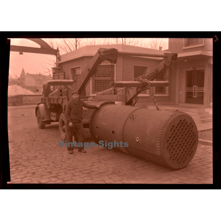 Berliet GLC Unloading Tank / Truck - Lorry - Camion (Large Vintage Photo Negative ~1950s)