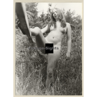 Erotic Study: Natural Nude Blonde Outdoors / Meadow - Barrier (Vintage Photo GDR ~1980s)
