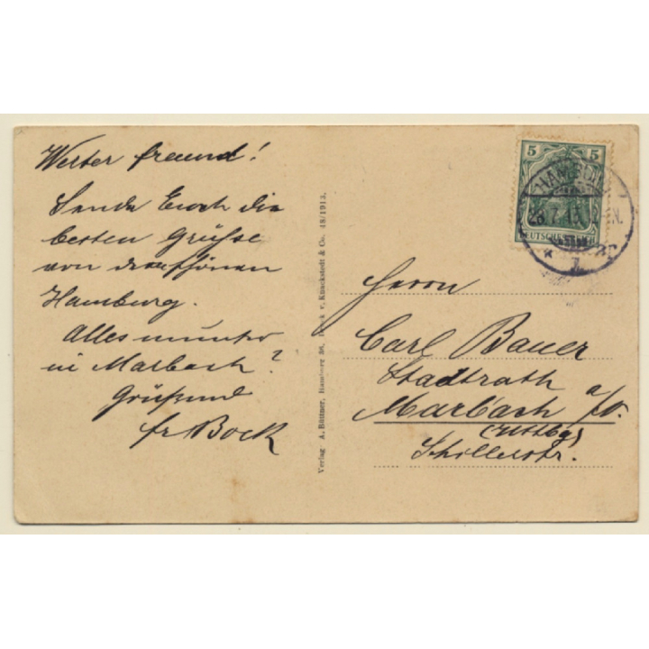 Hamburg Hafen: Dampfschiff Ehrenfels  (Vintage PC 1913)