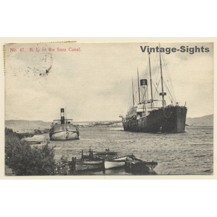 Egypt: B.L. in the Suez Canal / Steamer (Vintage PC 1909)