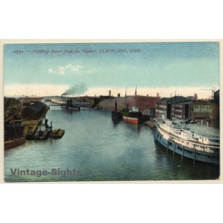 Cleveland / USA: Cuyahoga River From The Viaduct / Vessel (Vintage PC 1910s)
