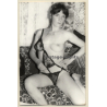 Erotic Study: Cheeky Brunette Nude On Flowered Couch / Bra (Vintage Photo GDR ~1980s)