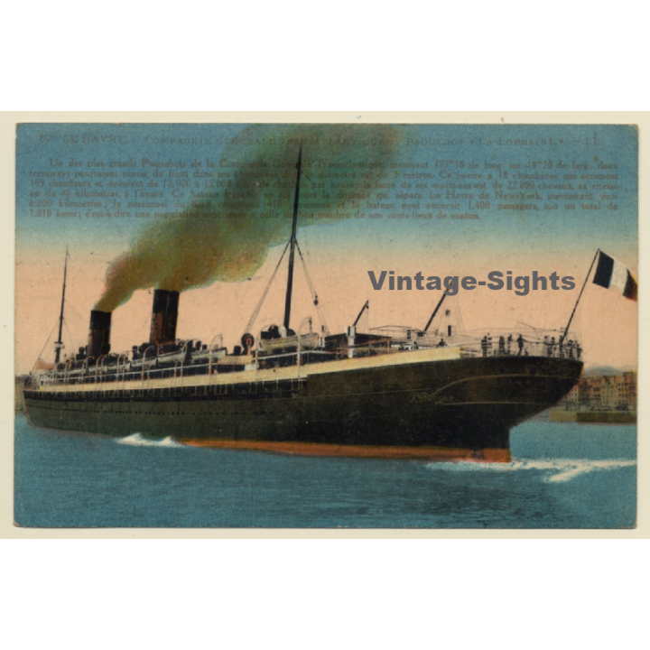 Le Havre: Paquebot La Lorraine / Steamship (Vintage PC 1909)