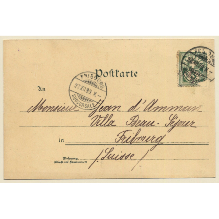 Dampfschiff auf hoher See - Heimat Ade! / Steamship (Vintage PC 1899)