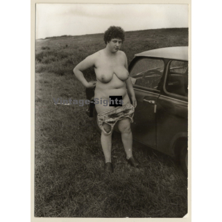 Erotic Study: Chubby Semi Nude In Front Of Trabant (Vintage Photo GDR ~1980s)