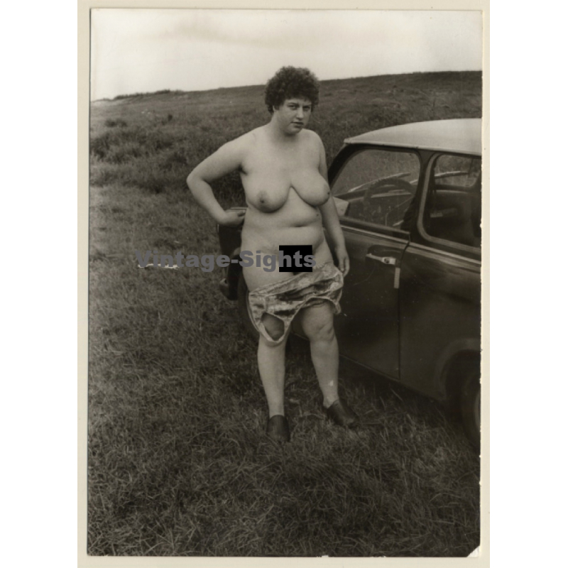 Erotic Study: Chubby Semi Nude In Front Of Trabant (Vintage Photo GDR ~1980s)