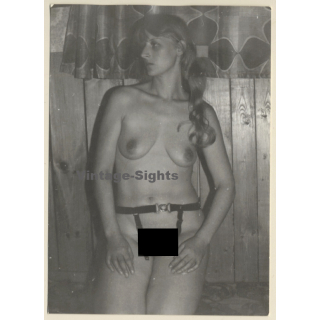 Erotic Study: Pensive Blonde Nude With Suspenders (Vintage Photo GDR ~1980s)