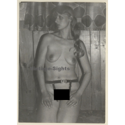 Erotic Study: Pensive Blonde Nude With Suspenders (Vintage Photo GDR ~1980s)