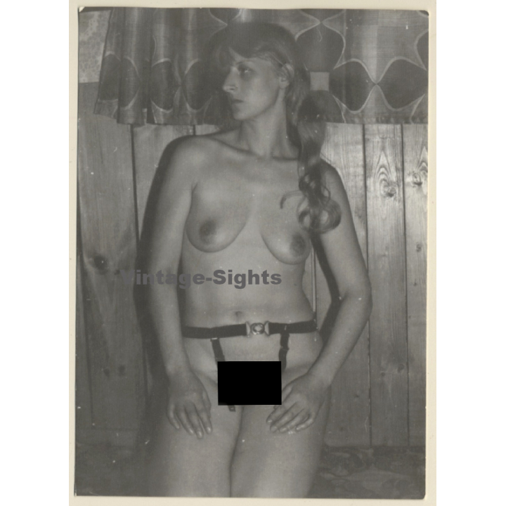 Erotic Study: Pensive Blonde Nude With Suspenders (Vintage Photo GDR ~1980s)