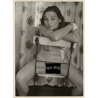 Erotic Study: Natural Nude Woman With Pouting Lips On Chair (Vintage Photo GDR ~1980s)